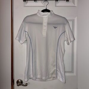 Woman’s TuffRider Short-Sleeve Polo with Light Blue Piping Show shirt